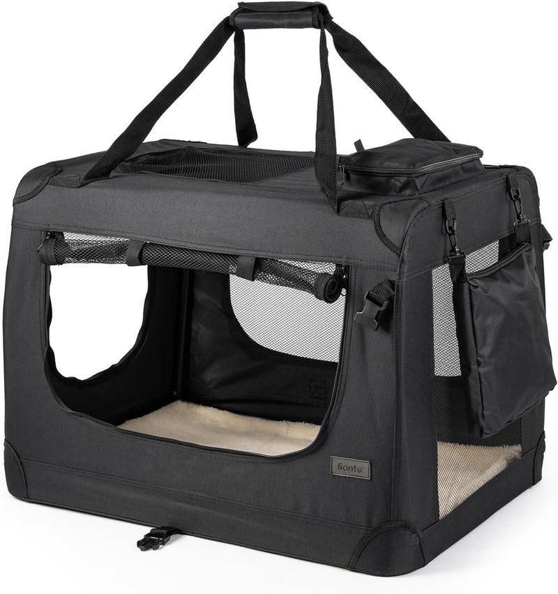 lionto Hundetransportbox Hundetasche Hundebox faltbare Kleintiertasche, (M) 60x42x44 cm schwarz Schw