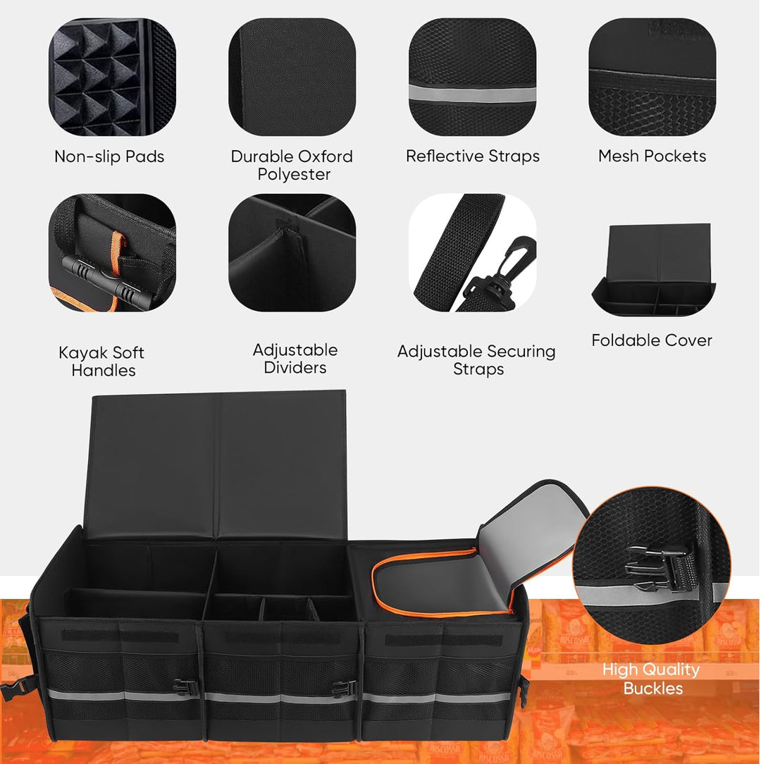 105L Auto Kofferraum Organizer,Kofferraum Organizer mit Kühltasche, Zusammenklappbarer Auto Organize