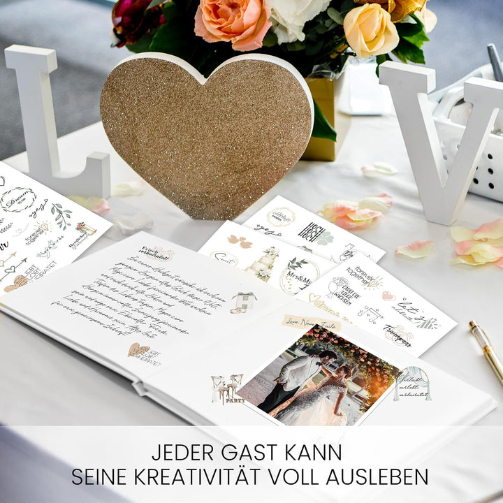 Hyggartn Gästebuch Hochzeit mit Stickern – Weisses Blanko Gästebuch 100 Seiten, Hochzeitsgästebuch &