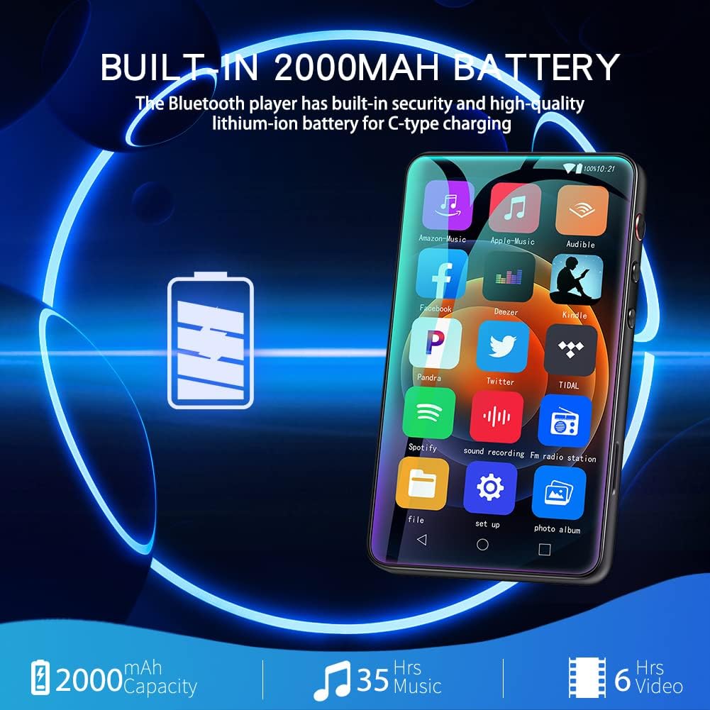 MYMAHDI MP3 Player mit Bluetooth und WiFi bis zu 1TB, 4“ Music Player Touch Screen mit Spotify, Pand