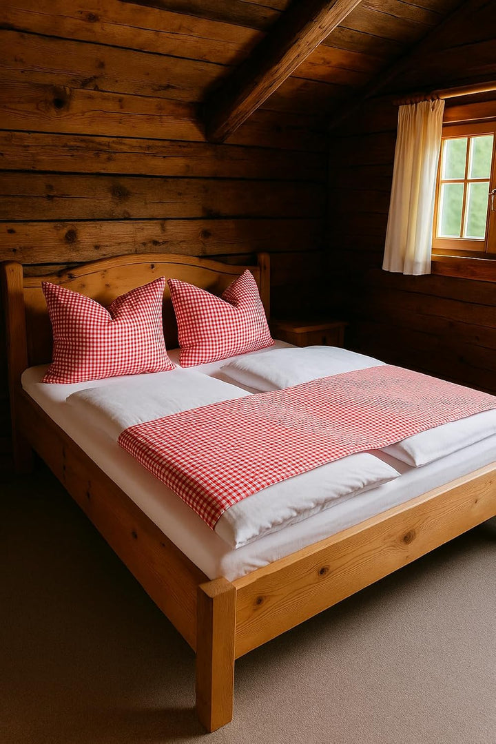 texpot Landhaus Bettwäsche Rot Kariert mit Hotel (Garnitur 135 x 200 cm + 80 x 40 cm), Garnitur 135