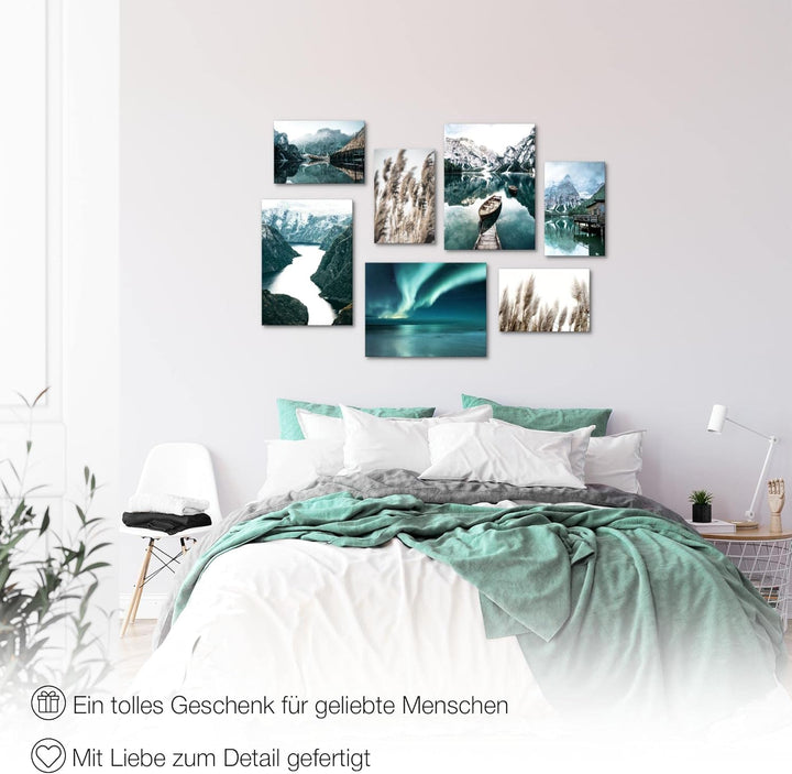 Novart Wandbilder Natur Berge See - KOMPLETT AUFHÄNGFERTIG - Aurora Grün Wohnzimmer Schlafzimmer- 7