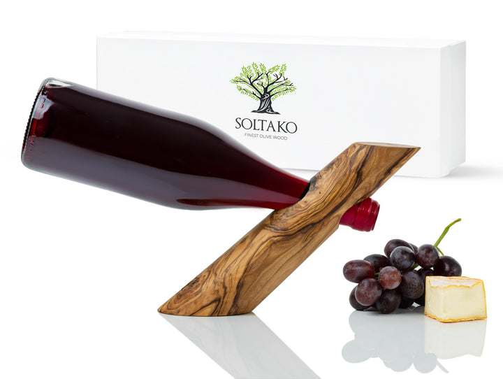 SOLTAKO Weinflaschenhalter aus exklusivem Olivenholz, Flaschenhalter, Weinhalter Geschenkidee Natur