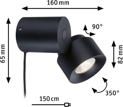 Paulmann 79776 LED Tischleuchte Puric Pane 3-Step-Dim incl. 1x3 Watt dimmbar Tischlampe Schwarz Meta