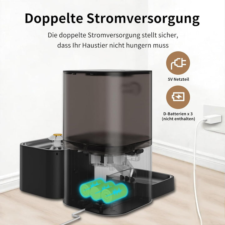 2-in-1-Automatik-Futter- und Wasserspender für Katzen, grossvolumiger 6-Liter-Trockenfutterspender +