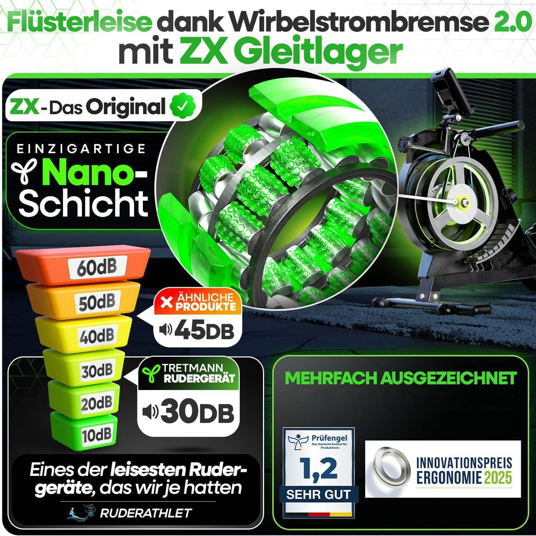 NEU Tretmann Rudergerät für Zuhause Set - extra leise- [Wirbelstrombremse2.0] bis 150KG Zertifiziert