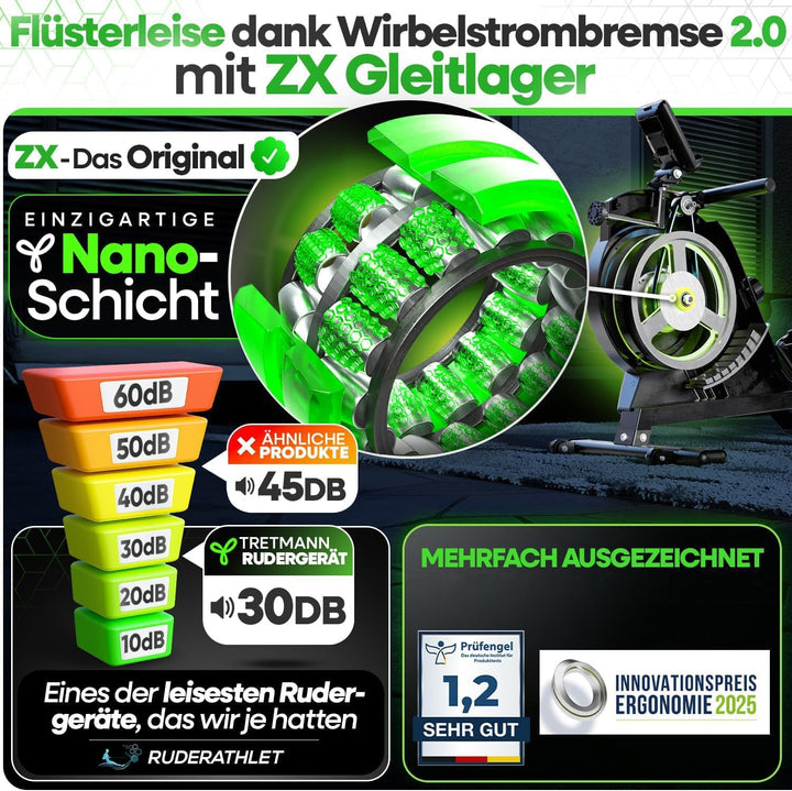 NEU Tretmann Rudergerät für Zuhause Set - extra leise- [Wirbelstrombremse2.0] bis 150KG Zertifiziert