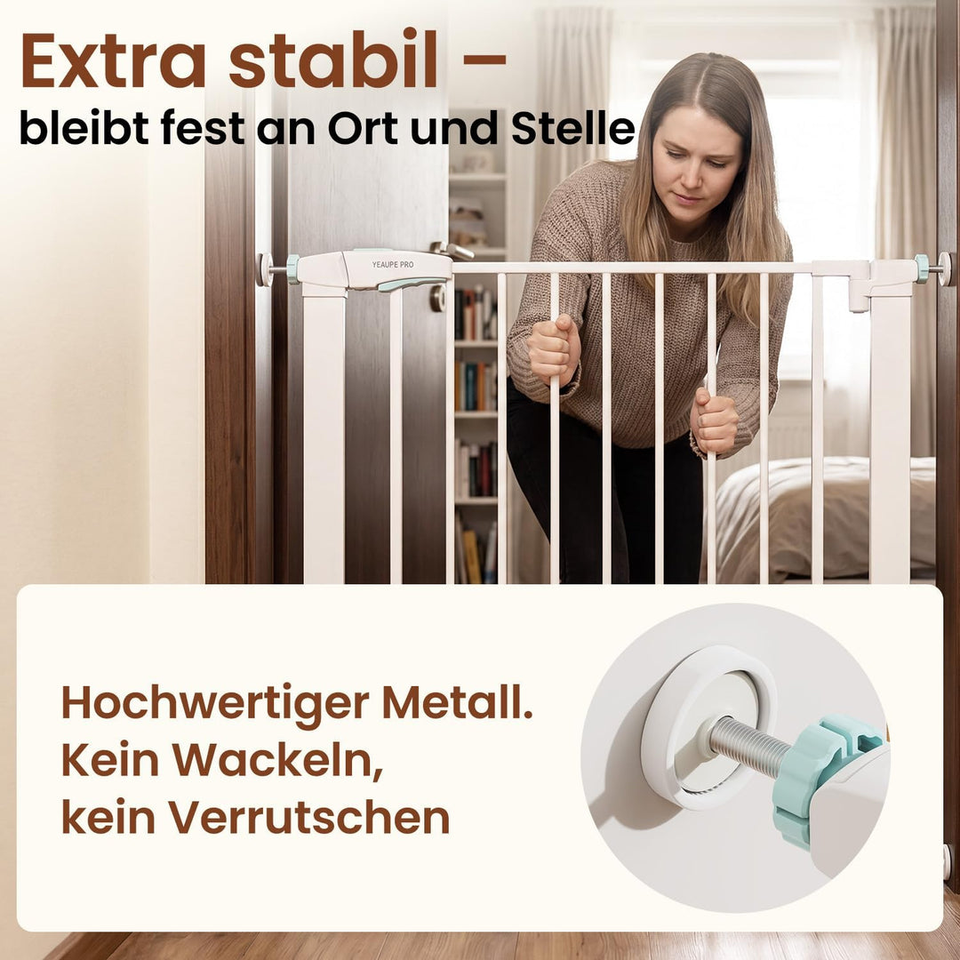 YEAUPE PRO Treppenschutzgitter Ohne Bohren, für Breiten 77-80cm, Weiss | 76 cm Hoch Türgitter baby,