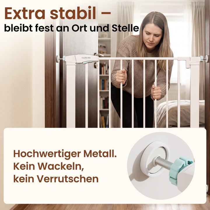 YEAUPE PRO Treppenschutzgitter Ohne Bohren, für Breiten 77-80cm, Weiss | 76 cm Hoch Türgitter baby,