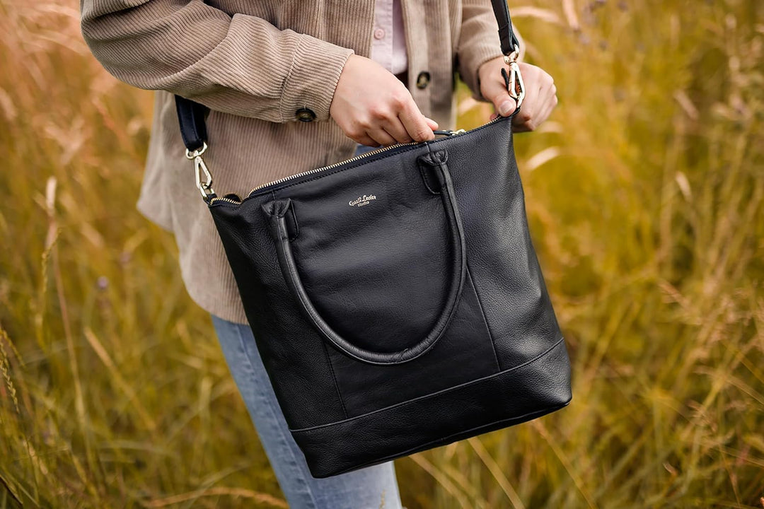 Gusti Shopper Leder - Mia Handtasche Damen Arbeitstasche Schwarz, Schwarz