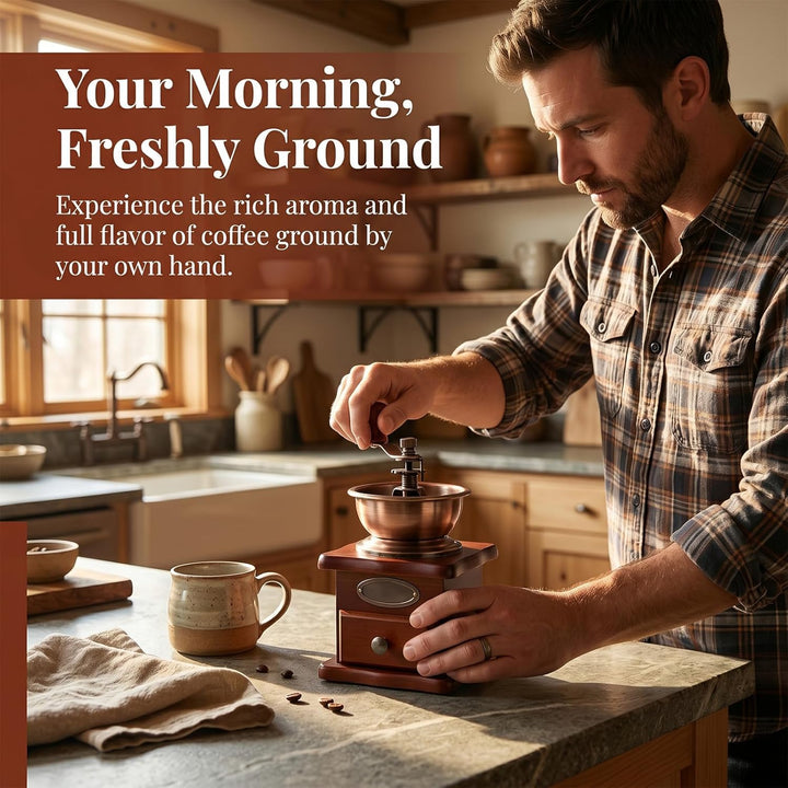 Manuelle Kaffeemühle Einstellbare Grobheit Kaffeemühle Mahlwerk Kaffeebohnenmühle Vintage Holz Handm