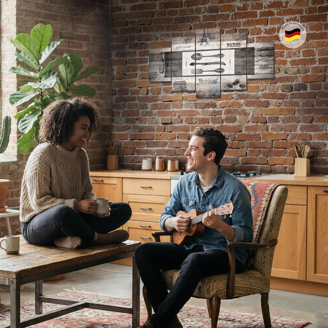 Runa Art Wandbilder Küche Holz 5 Teilig Bild auf Vlies Leinwand Deko Esszimmer Küchenbilder Vintage