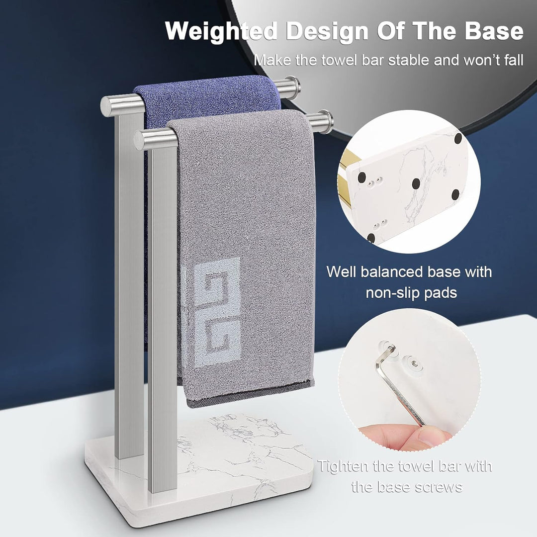 NearMoon Handtuchhalter mit ausbalancierter Marmor-Basis, freistehender L-förmiger Handtuchring aus