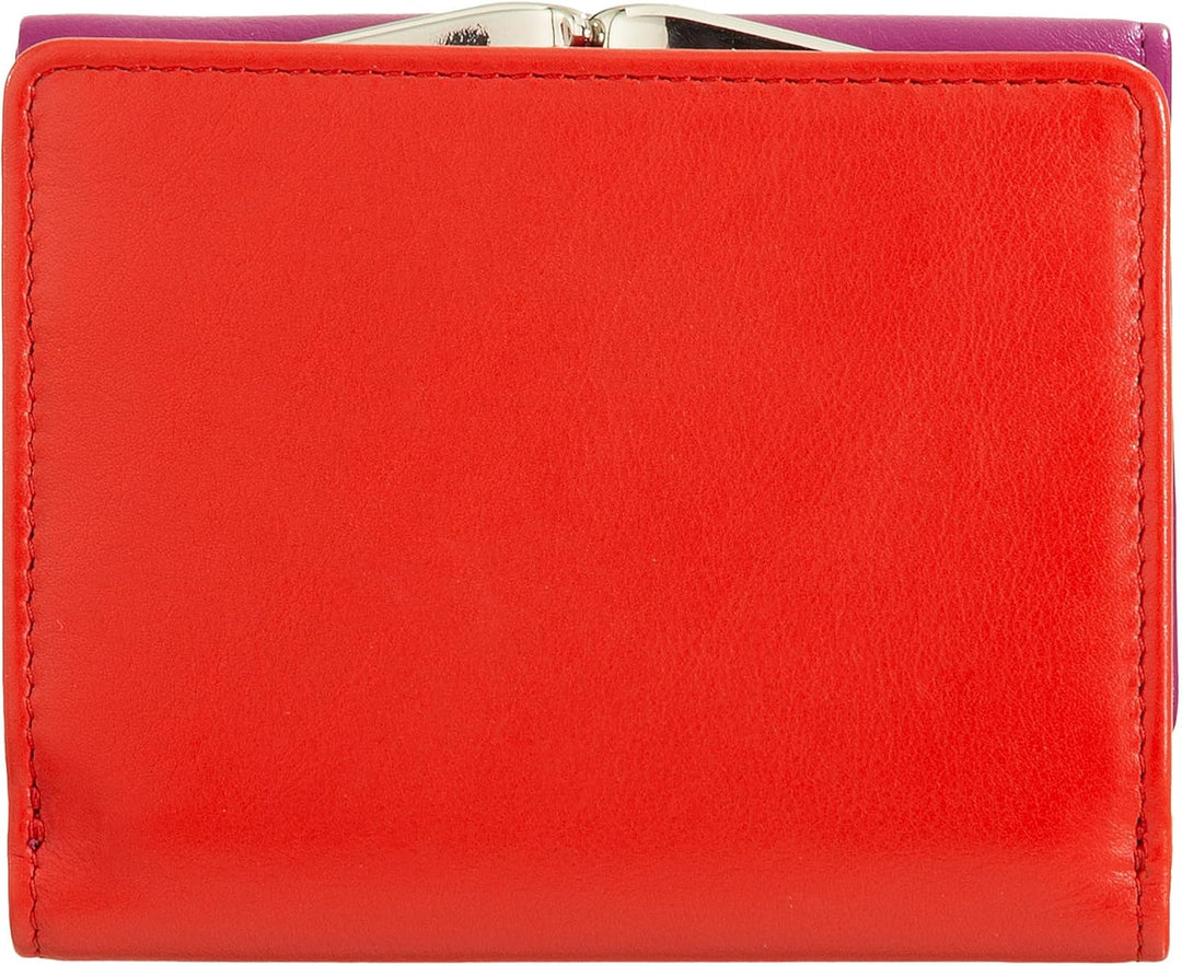 DUDU Kleine Damen-Brieftasche aus Leder mit RFID-Schutz, Münzfach und Klickverschluss, kompakt, 6 Ka