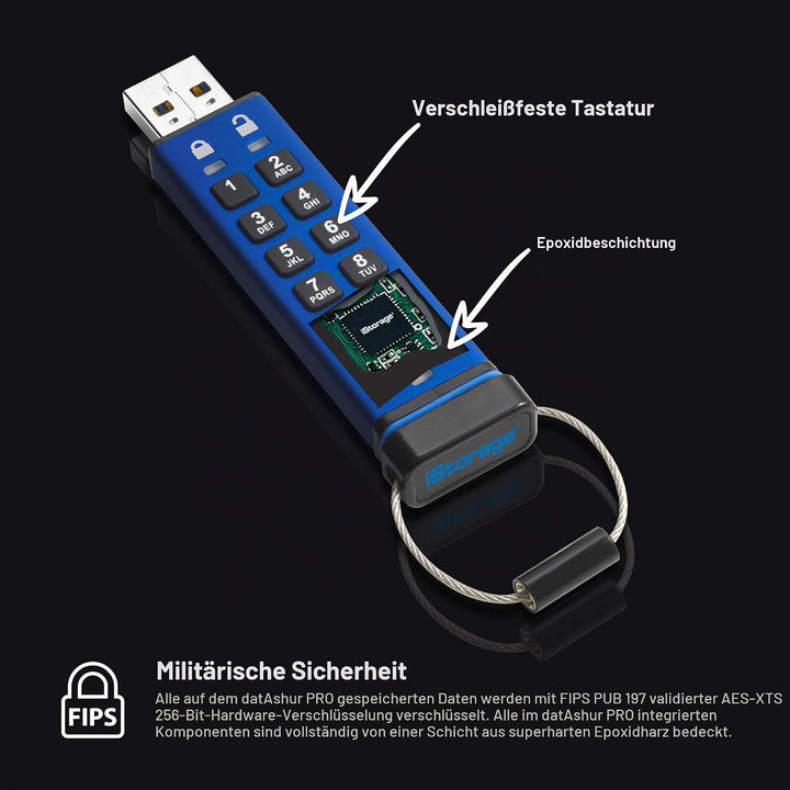iStorage datAshur PRO 64 GB | Verschlüsselter USB-Speicherstick | Zertifiziert nach FIPS 140-2 Level
