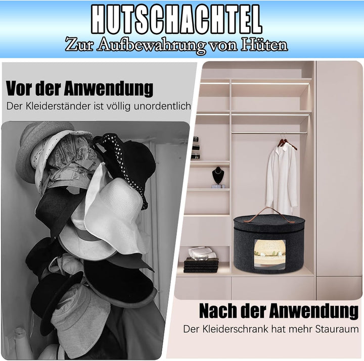 Hutschachtel Rund mit Deckel, 43 x 26 cm – Falbar & Staubdicht mit Reissverschluss, Durchsichtigem F