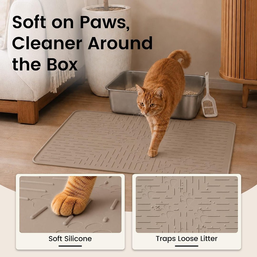 OHMO Katzenklo Matte aus Premium-Silikon 60 * 40 cm, wasserdicht und BPA-frei Katzentoilettenmatte,
