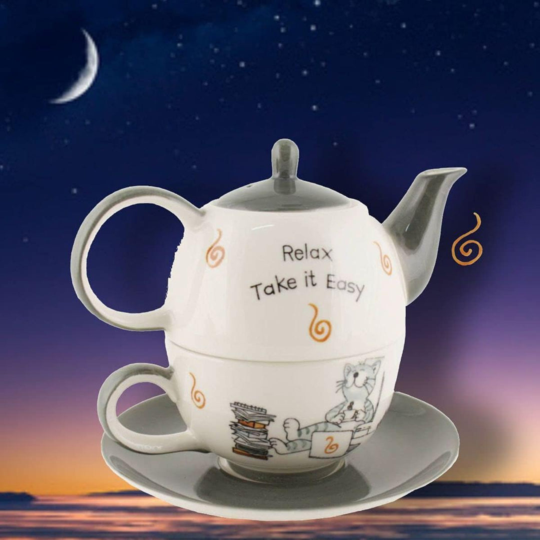 Mila Keramik Tee-Set-Tea for One Oommh Katze Relax - take it Easy Home-Office | MI-992271| 404530300