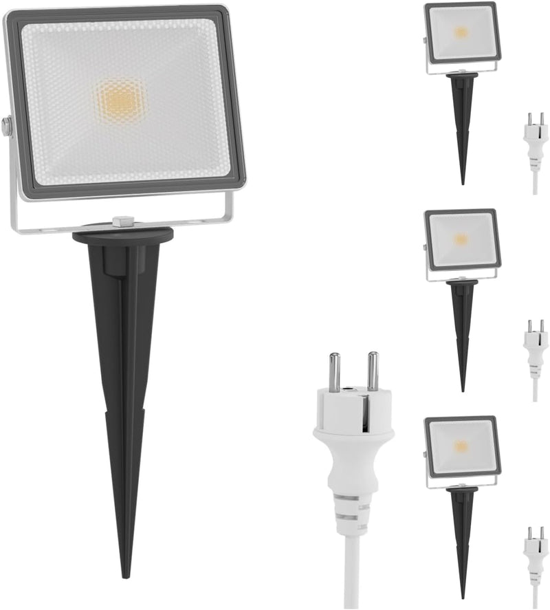 ledscom.de LED Aussenstrahler FLIN mit Erdspiess & Stecker für aussen, Scheinwerfer, weiss, IP66 was