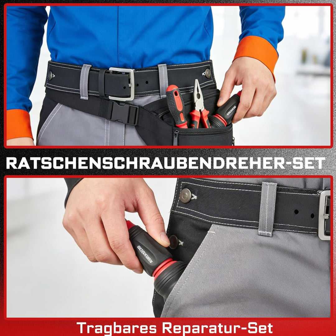 GEINXURN 33tlg. Stubby Ratschen-Schraubendreher-Set, 2-in-1 Stummelschrauber, 5-14mm Universal Steck