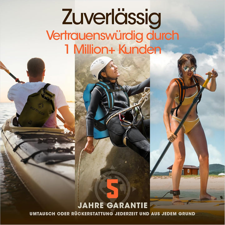 Earth Pak – Wasserdichter Packsack mit Schultergurt und wasserfester Handyhülle – Ideale Rolltop Tas