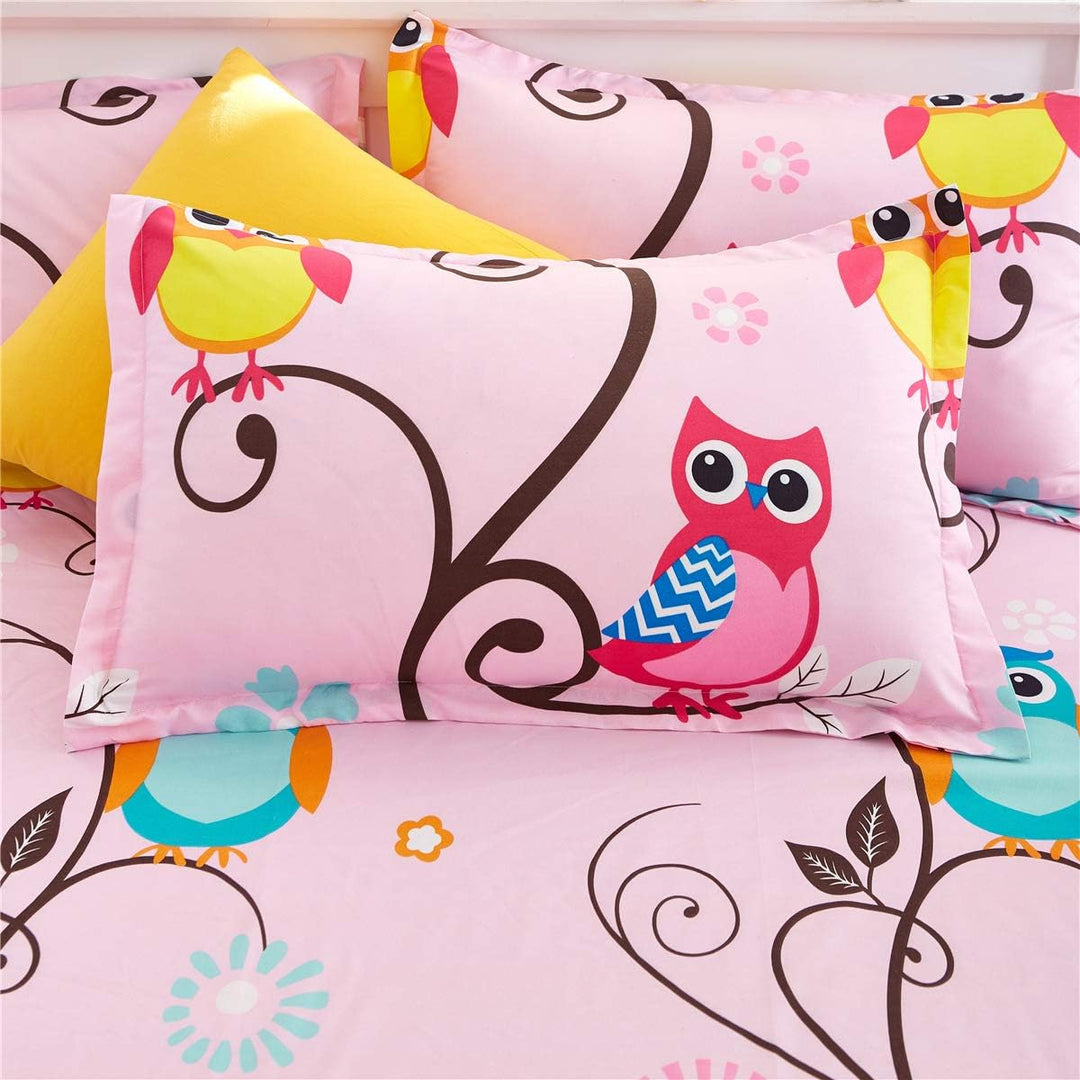 AShanlan Kinderbettwäsche 140x200 Mädchen Rosa Eule Motiv 2 Teilig Weich Microfaser Pink Owl Kinder