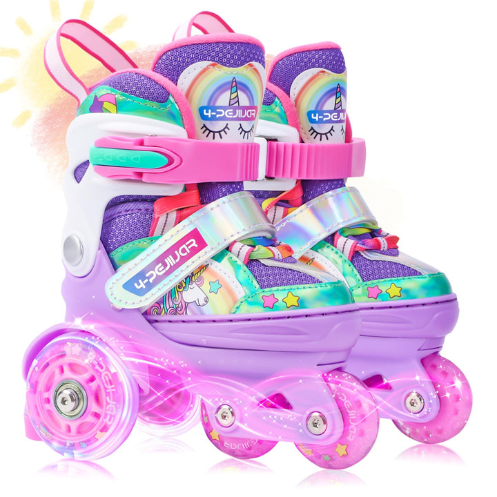 Kinder Einhorn Rollschuhe für Mädchen.Geeignet für 3-6 Jahre alt. Mit Leuchtenden Rädern,4-Pejiijar