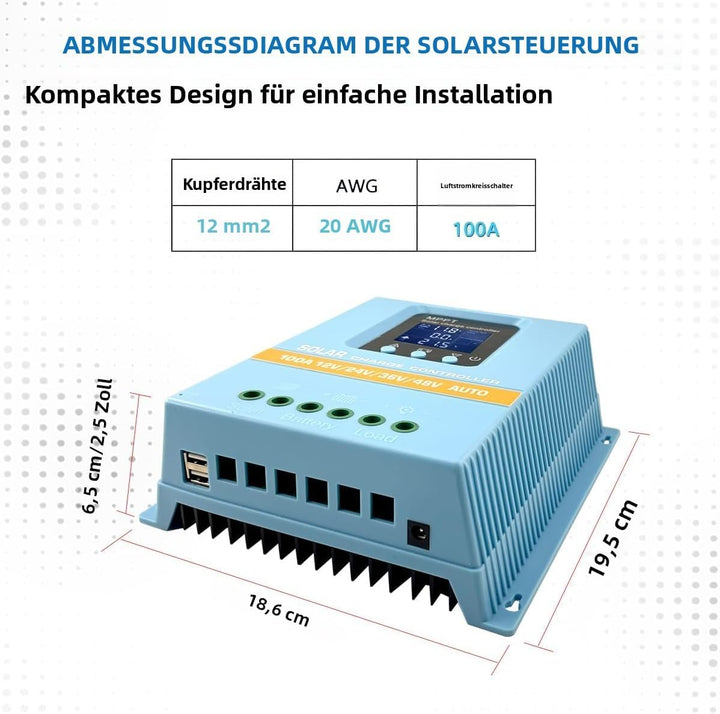 MPPT Solarladegerät 60A / 80A / 100A wählbar, Dual USB & 3-Stufen-Schutz für Strassenlaternen / Heim