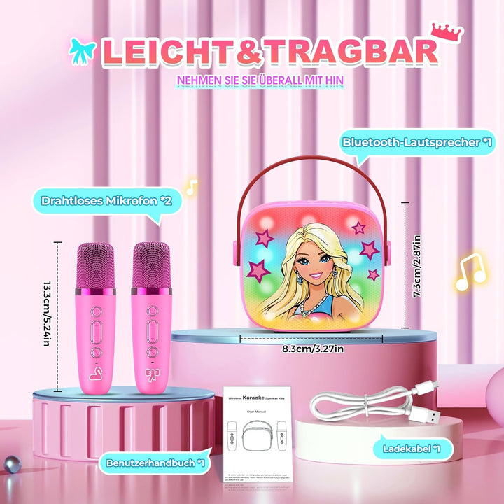 Dislocati Geschenk Mädchen 3-12 Jahre, Karaoke Maschine Kinder mit 2 Karaoke Mikrofon Bluetooth Prin