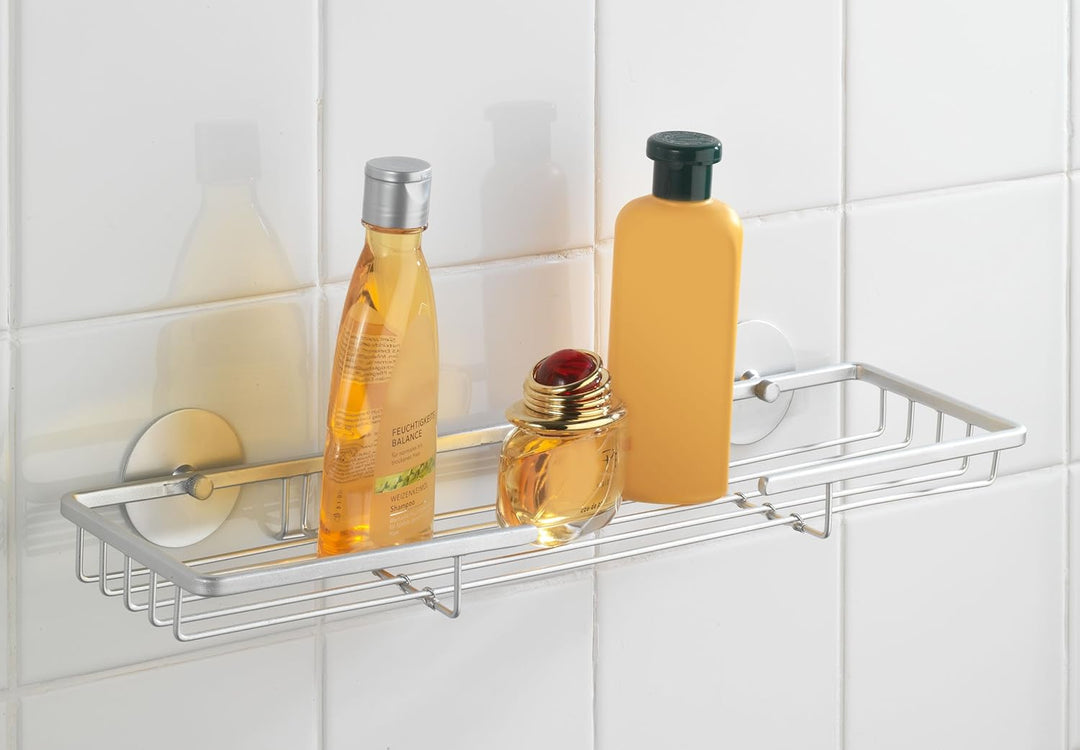 WENKO 18849100 Turbo-Loc Maxiablage Aluminium - Befestigen ohne bohren, Aluminium, 45 x 6.5 x 13 cm,