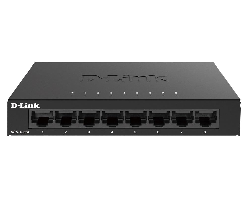 D-Link DGS-108GL 8-Port Unmanaged Gigabit Switch (ohne Lüfter, Low Profile Metallgehäuse, Desktop, P