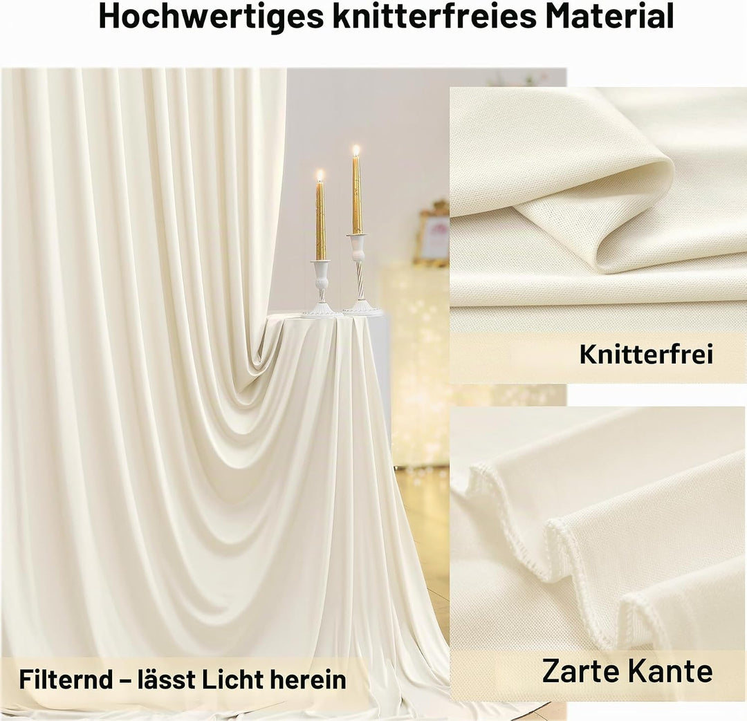 3×3 m Elfenbein Hochzeit Hintergrund Vorhang, 2 Platten 1,5×3 m Faltenfreie seidige Glatte Polyester