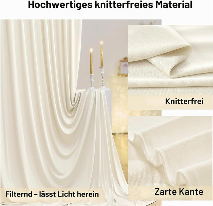 3×3 m Elfenbein Hochzeit Hintergrund Vorhang, 2 Platten 1,5×3 m Faltenfreie seidige Glatte Polyester