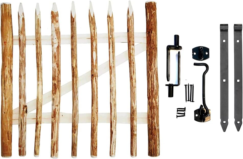 H4L Zauntor Holzpforte 90x98cm BxH Pforte Zaun Stakete Tor Gartentor Holztor Haselnuss 90x98cm HxB,