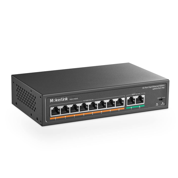 MokerLink 8 Port PoE Switch mit 2 Gigabit Uplink Port, PoE Plus 802.3af/at, 120W eingebauter Leistun