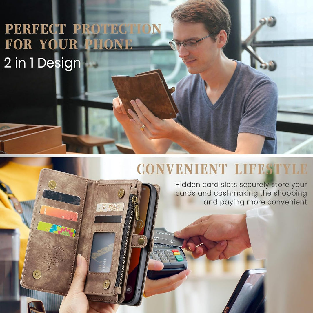 UFinetech für iPhone 15 Pro Max Hülle, Flip Leder TPU Stossfest Kartenfach Tasche Handyhülle für iPh