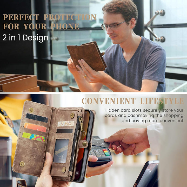 UFinetech für iPhone 15 Pro Max Hülle, Flip Leder TPU Stossfest Kartenfach Tasche Handyhülle für iPh