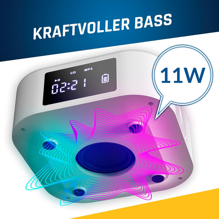 KLIM Boombox E1 Radio mit CD Player - BASS Boost mit Tieftöner - FM, MP3, Bluetooth, AUX, USB, Kompa