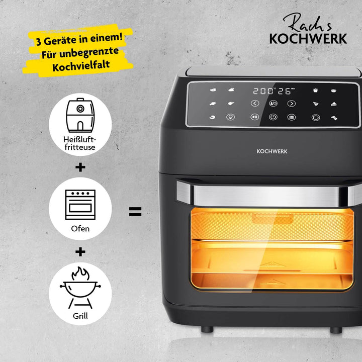 Rachs KOCHWERK Digitale Heissluftfritteuse 12 Liter mit XXL-Zubehörpaket | Ofen, Grill & Fritteuse m