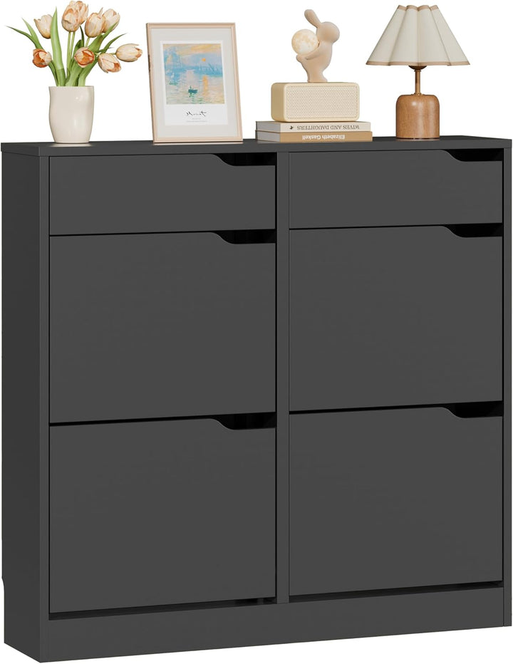 IRONCK Schuhschrank mit 4 Klappen, Schuhkipper Schmal mit 2 Schubladen, freistehendes Schuhregal, Sc