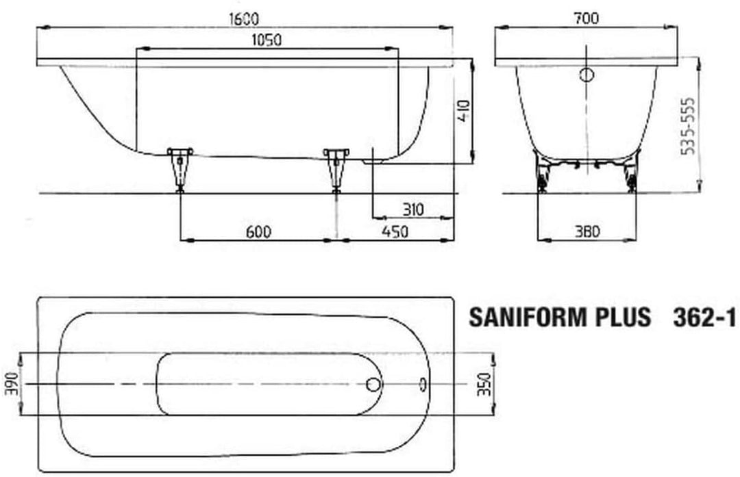 Kaldewei Badewanne Saniform Plus Modell 362-1 160 x 70 x 40 cm, alpinweiss