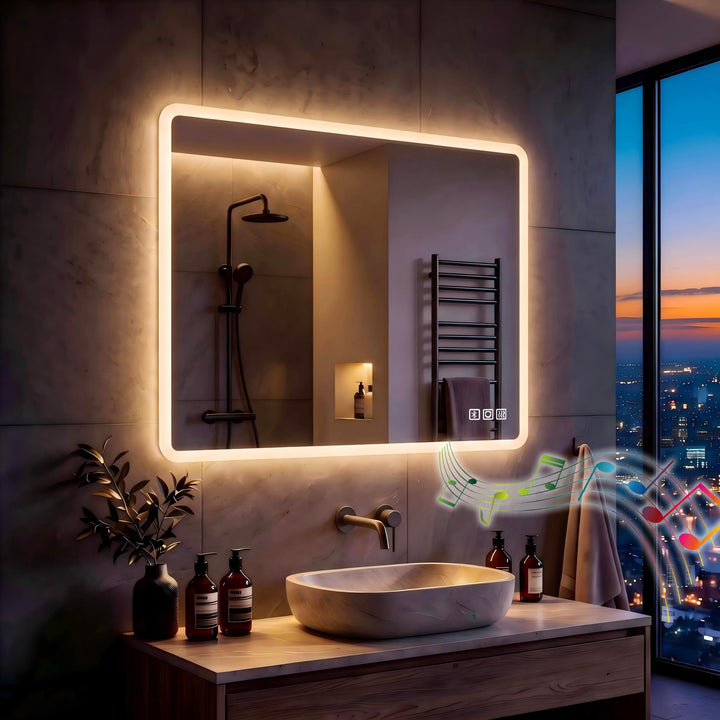 MIQU Badspiegel LED 80 x 60 cm Badezimmerspiegel mit Beleuchtung Gross Spiegel mit Licht Touch dimmb