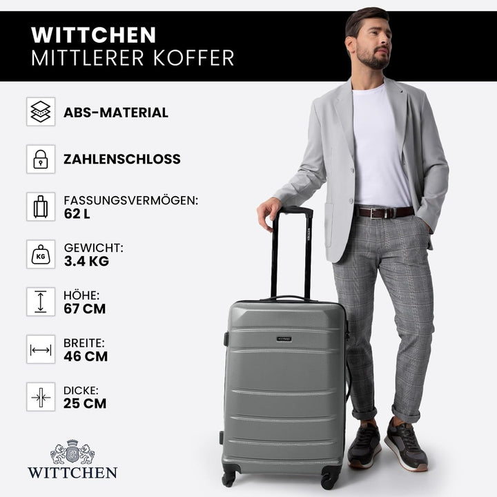 WITTCHEN Mittlerer Koffer Trolley Koffer Reisekoffer aus ABS Hartschalen Trolley 4 Rollen Kombinatio
