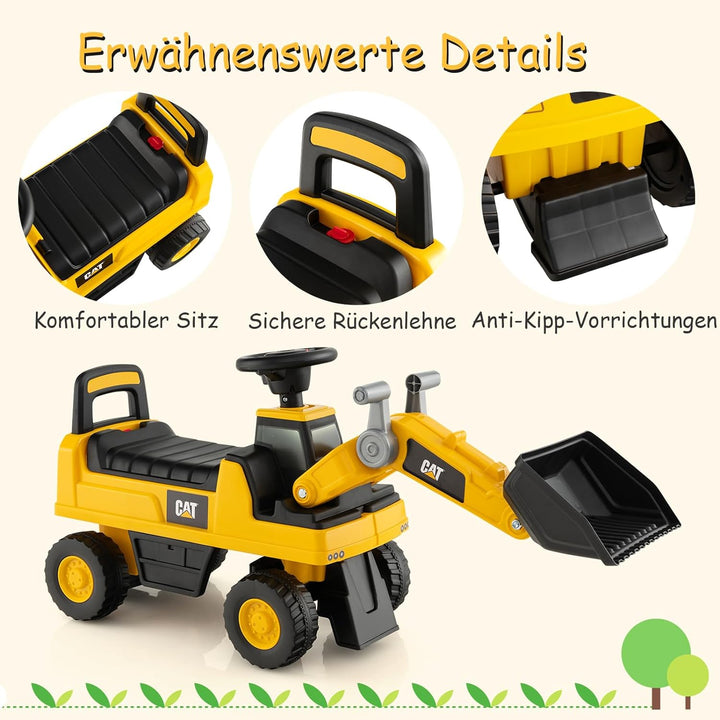 DREAMADE Sitzbagger, Bagger mit Lenkbarer Schaufel & Hupe, Rutschauto mit Stauraum unter Sitz, Aufsi