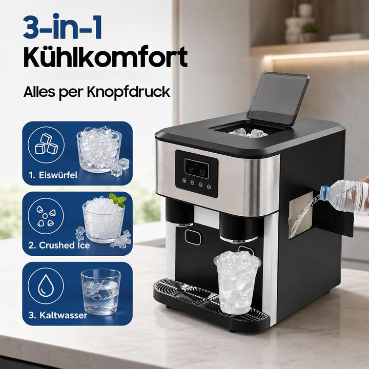 3-in-1 Eiszubereiter - Eiskubermaschine für Gehacktes Eis und Eiswürfel, 10-15 kg Eis pro Tag in 8-1