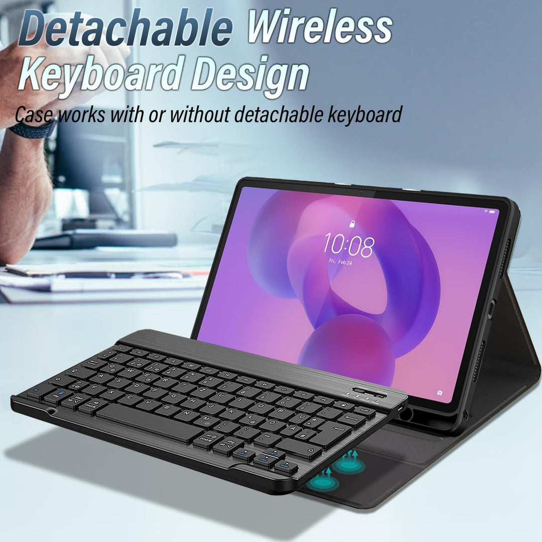 Tastatur Hülle für Lenovo Idea Tab 11 Zoll Tablet 2025 / M11 11 Zoll 2024, 9H Härte Schutzfolie, Sli