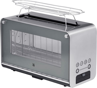 WMF Lono Toaster Glas mit Brötchenaufsatz, 2 Scheiben, XXL, motorisierte Toastaufnahme, Aufwärm-Funk