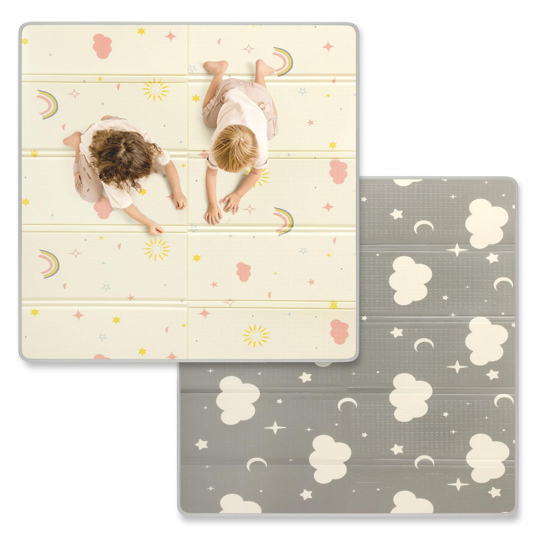 Mallify Krabbelmatte 120x120x1cm für Baby, Faltbar &amp; Schadstofffrei, Beidseitig Verwendbare Spielmat
