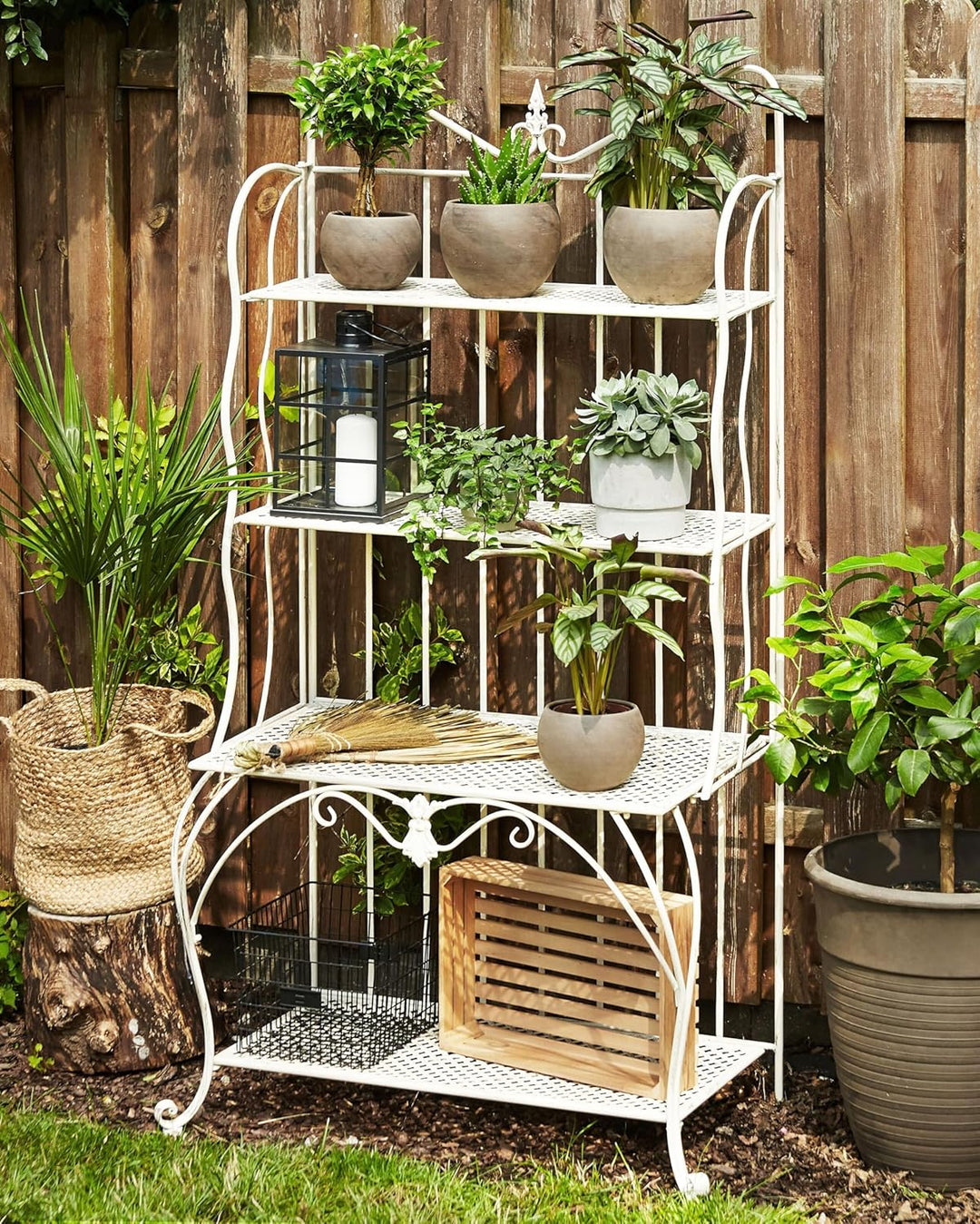 Gartenregal in Beige aus Eisen mit 4 Ablageflächen klappbar Pavona