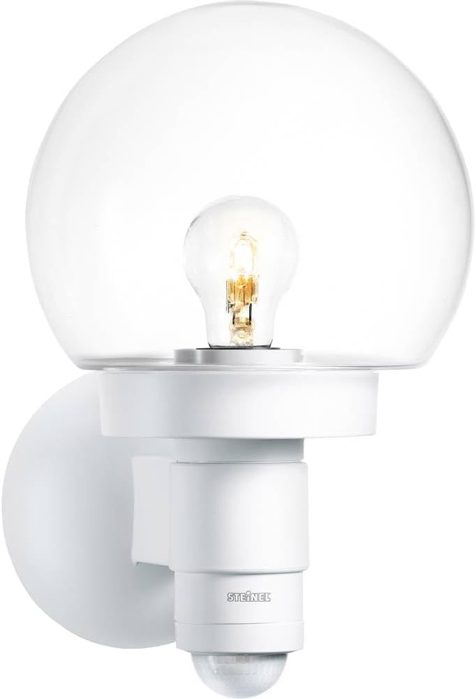 Steinel Sensor-Aussenleuchte L 115 S weiss, 240° Bewegungsmelder, 12 m Reichweite, Grundlicht, Dauer